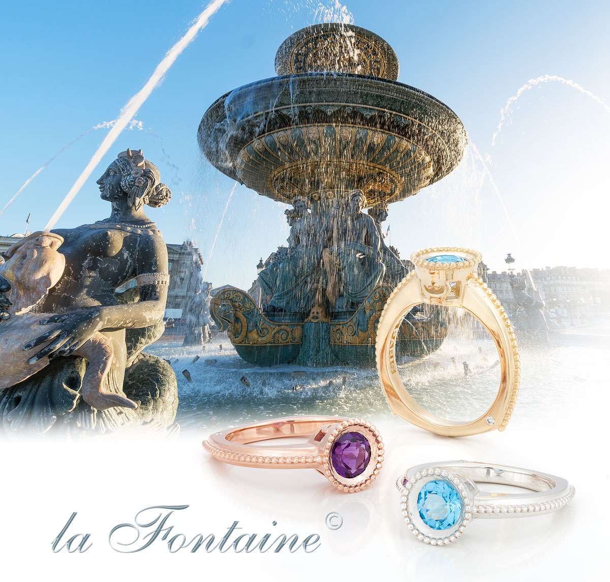 La Fontaine—Yellow Gold/Sky Blue Topaz